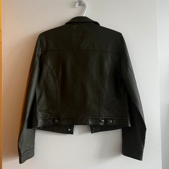 Olive Green Leather Jacket Size Small - Picture 3 of 8